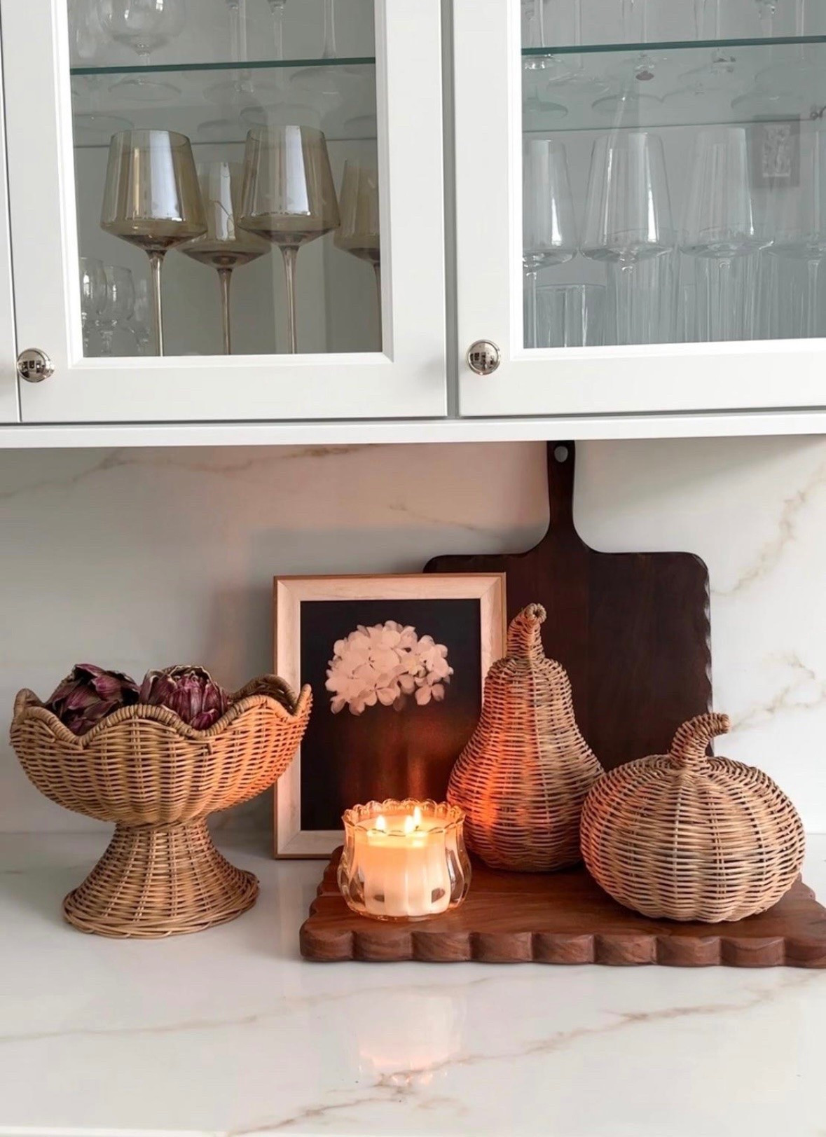 I love these woven pumpkins on sale, pedestal bowl for neutral fall styling! Shop wood boards, fall candles, faux artichokes, amber wine glasses, artwork and more neutral fall styling.

#LTKdayinmylife #LTKHome #LTKSaleAlert