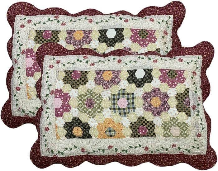 vctops 2-Piece Boho Cotton Quilted Bed Pillow Shams Floral Printed Patchwork Pillow Shams Set, St... | Amazon (US)
