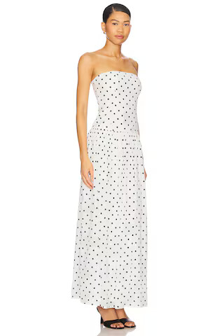 MORE TO COME Celsee Strapless Maxi Dress in White & Black Dot from Revolve.com | Revolve Clothing (Global)