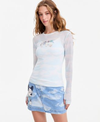 Women's Mesh Mickey & Friends Clouds Long-Sleeve Top, Macy's Exclusive | Macy's