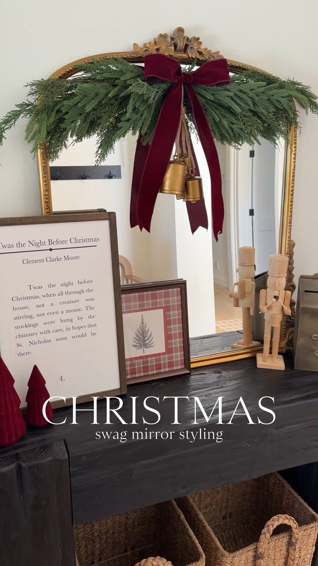 Christmas swag styling on a mirror🤶🏻 Let me show you how I do it! Perfect for a console table mirror or floor mirror💫 I found this one for $30👏🏻👏🏻 

Holiday
Home Decor 

#LTKHome #LTKHoliday