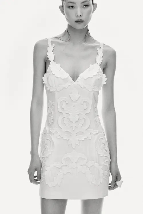 H&M Appliquéd strappy dress in Cream at Nordstrom, Size Large | Nordstrom