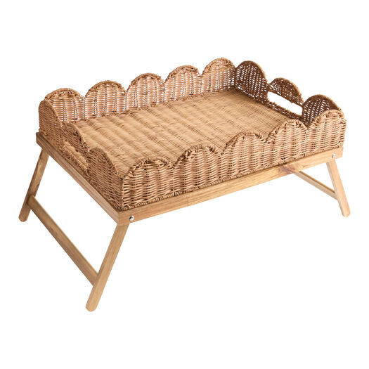 Rattan Scalloped Bed Serving Tray with Folding Legs by World Market | World Market