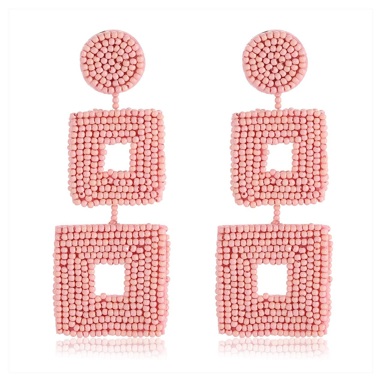 Statement Beaded Drop Earrings Handmade Seed Bead Square Dangle Earrings Bohemia Earring Studs fo... | Amazon (US)