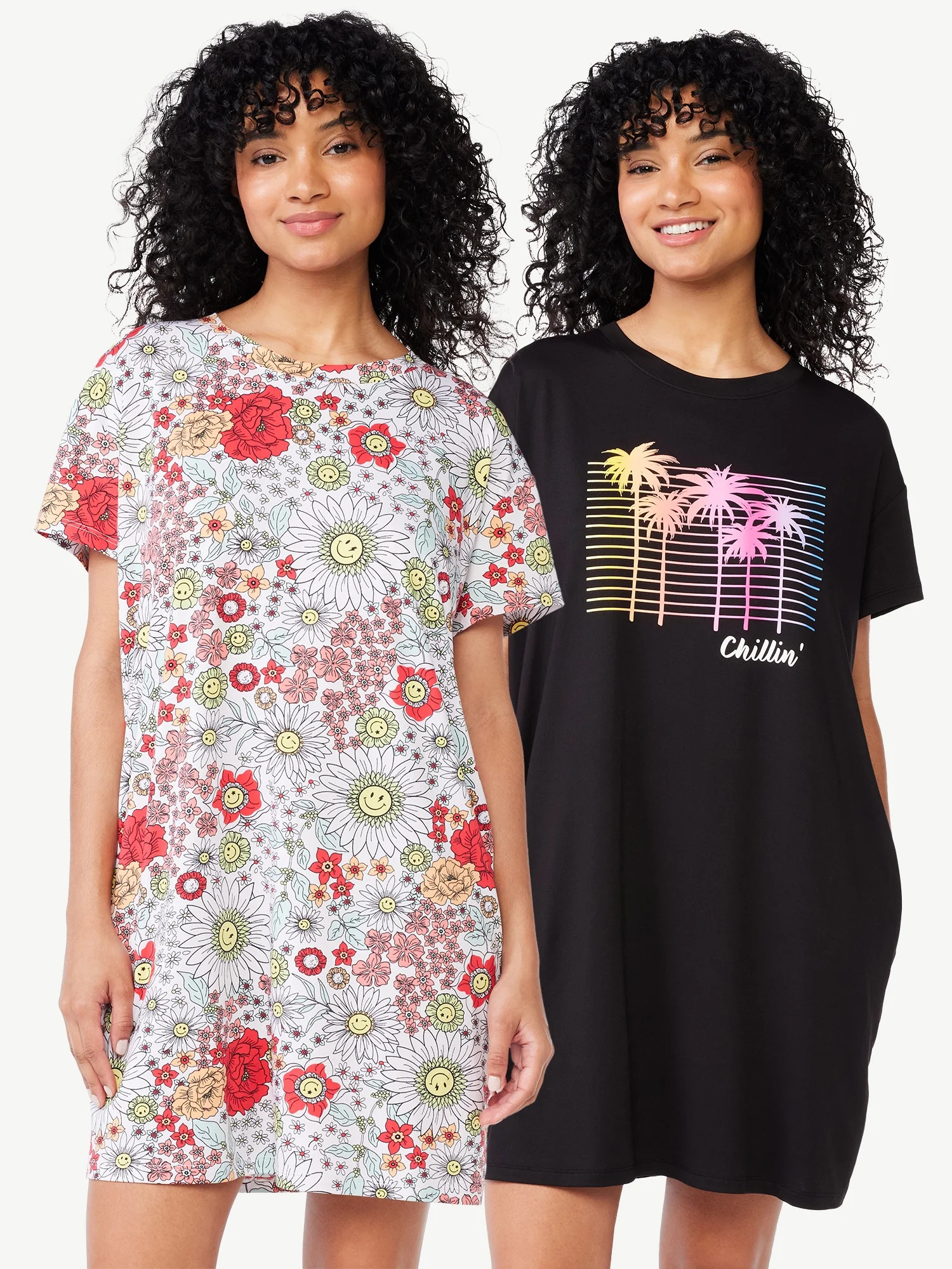 Joyspun Women's Short Sleeve Sleepshirt 2-Pack, Sizes S to 3X | Walmart (US)