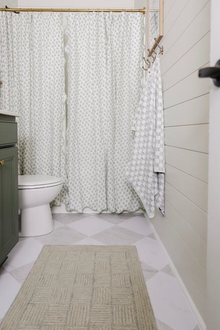 Kids’ bathroom, scallop edge shower curtain, spring home decor, blue and beige runner rug 

#LTKhome #LTKkids #LTKfamily