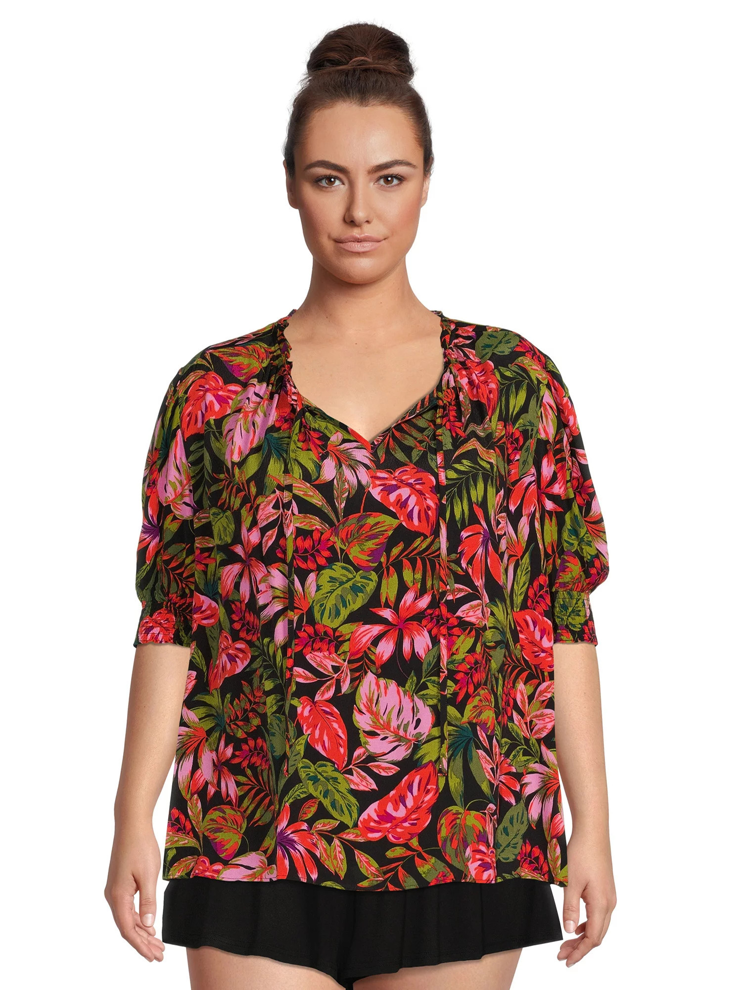 Terra & Sky Women's Plus Size Puff Sleeve Peasant Top | Walmart (US)