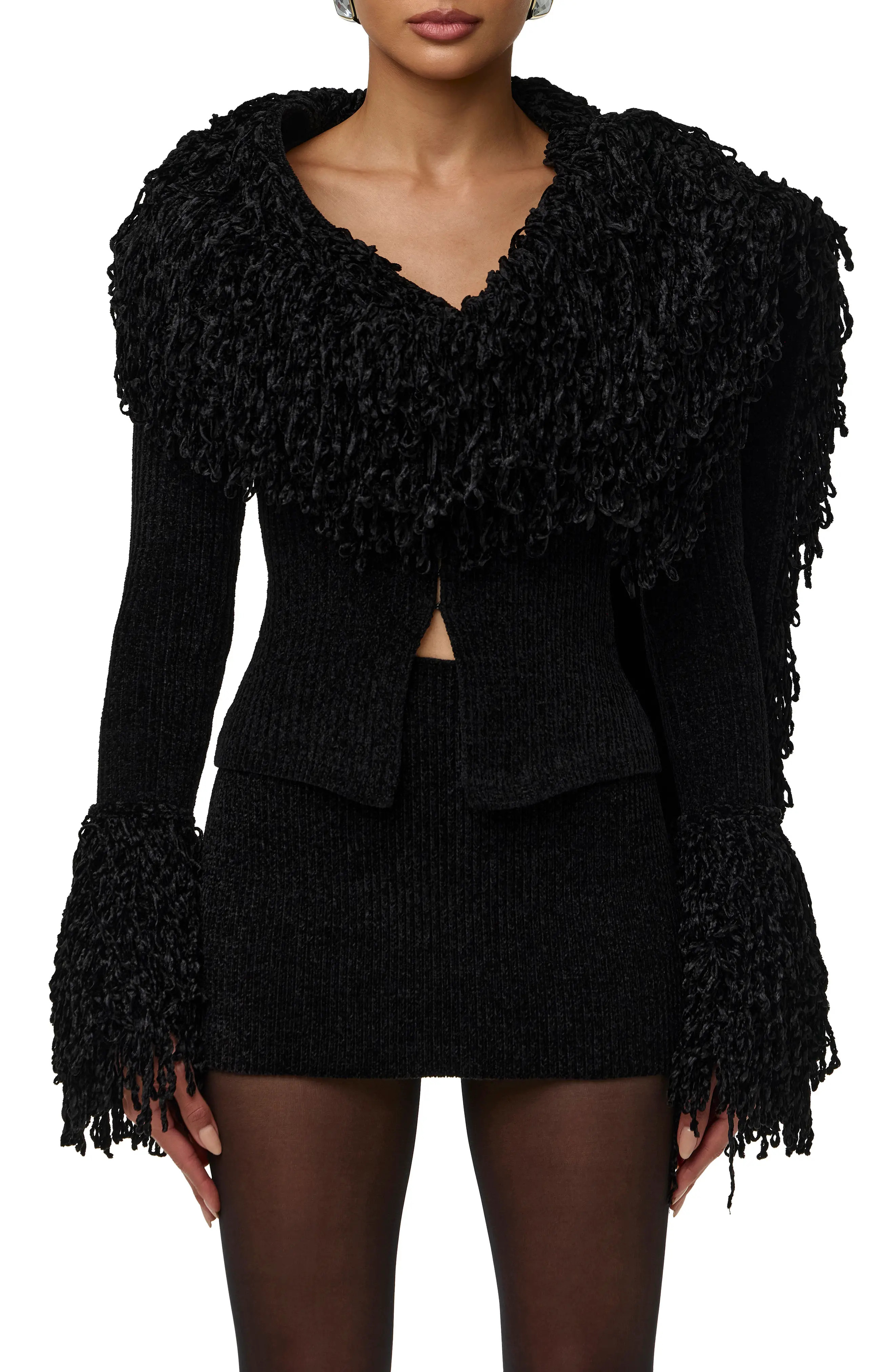 Naked Wardrobe Loop Fringe Ribbed Cardigan (Women) | Nordstrom | Nordstrom