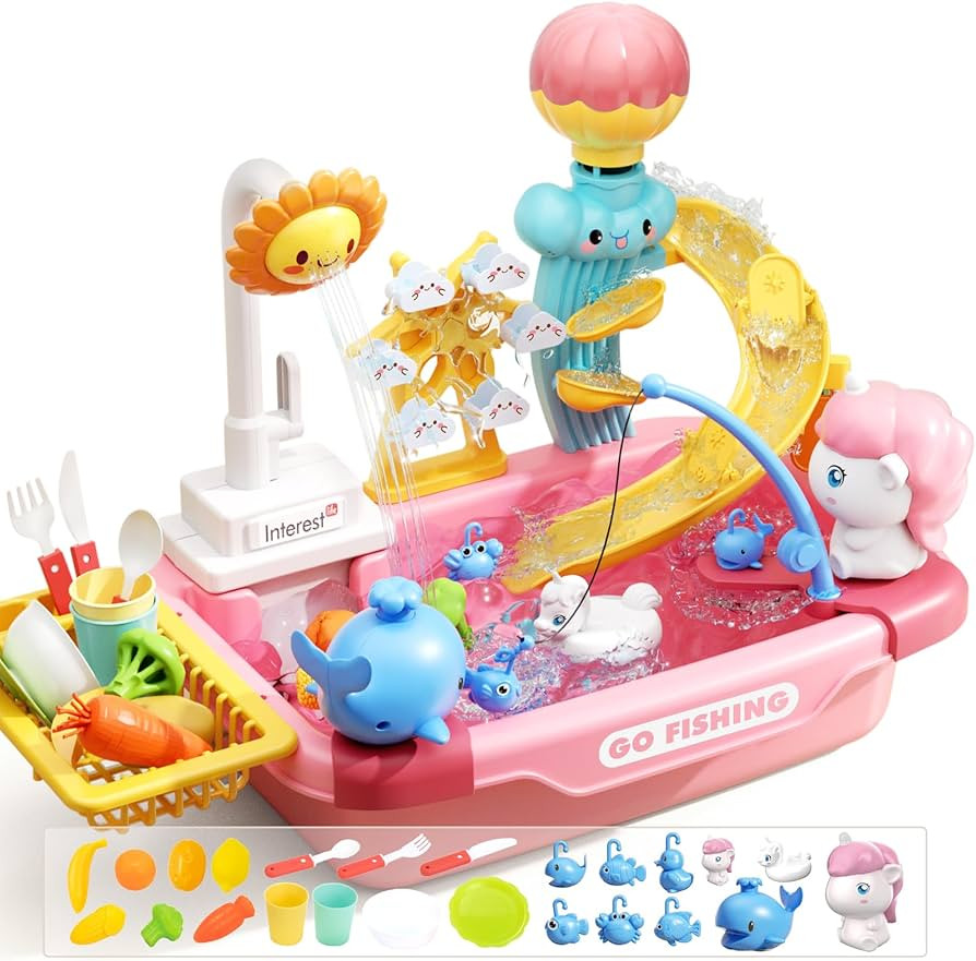 CUTE STONE Play Kitchen Sink with Running Water, Toddler Play Sink for Kids, Toy Sink with Electr... | Amazon (US)