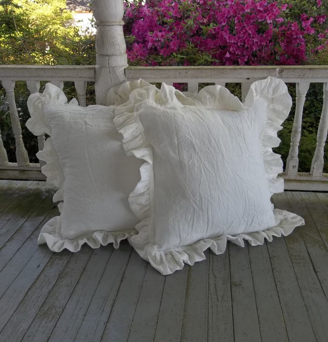 Custom Ruffled Pillow Shams Ruffled Linen Pillows Custom Sizes Fabrics Washed Linen Pillow Covers... | Etsy (US)