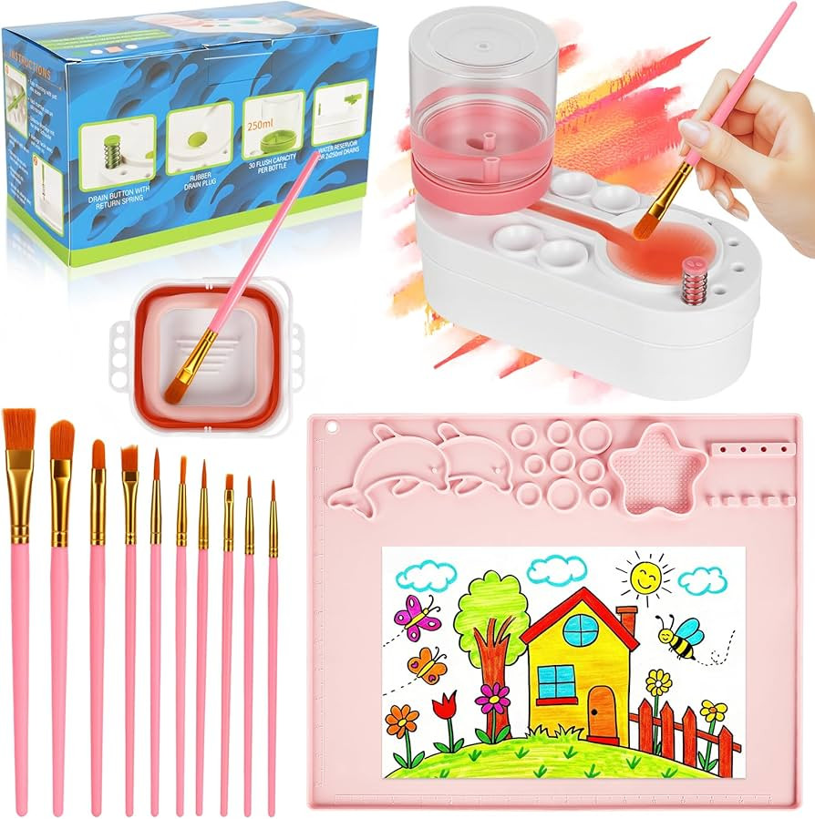 Silicone Craft Mat Set,Paint Brush Rinser,Paint Brush Cleaner Tool with 10 Brushes Pen and Washin... | Amazon (UK)