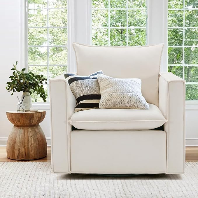 Swivel Accent Chair, 34'' Wide Upholstered Arm Chair with Plump Back Pillow, Modern Sofa Living R... | Amazon (US)