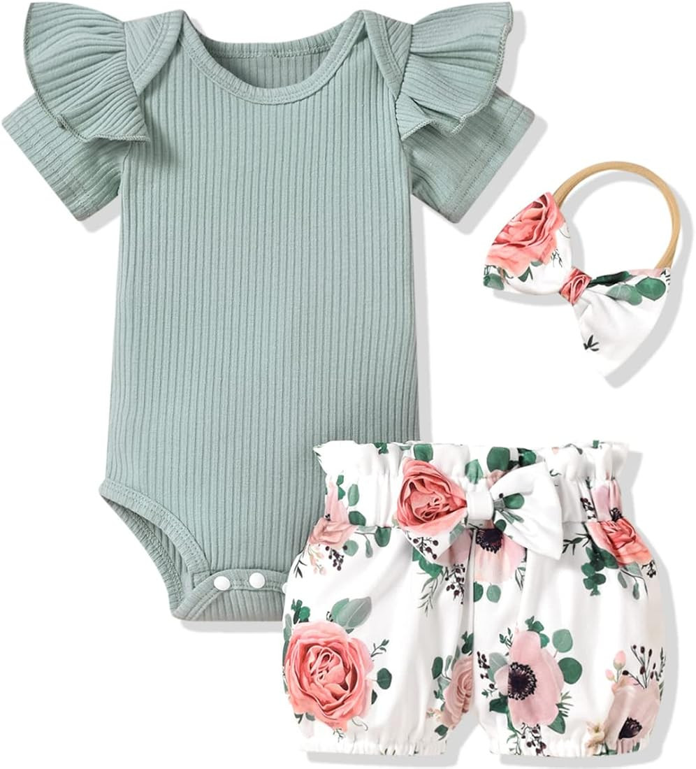 Aalizzwell Baby Girls Ribbed Bodysuit Bloomer Shorts Outfits Summer Clothes | Amazon (US)