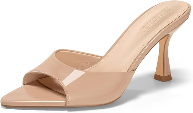 Coutgo Womens Kitten Heel Sandals Heeled Mules Pointed Open Toe High Heels | Amazon (US)