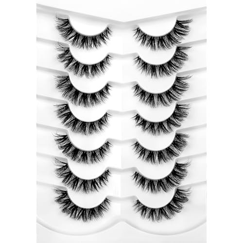 Pooplunch False Eyelashes Natural Clear-Band Cat Eye Look Extensions Volume Cluster Lash Wispy Short Fake Eyelashes Faux Mink Strip Lashes 7 Pairs Pack | Amazon (US)