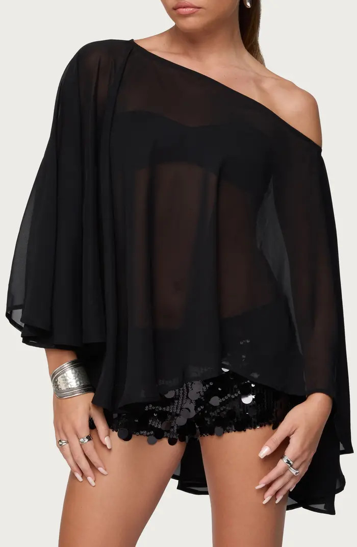 Sheer Chiffon One-Shoulder Poncho | Nordstrom