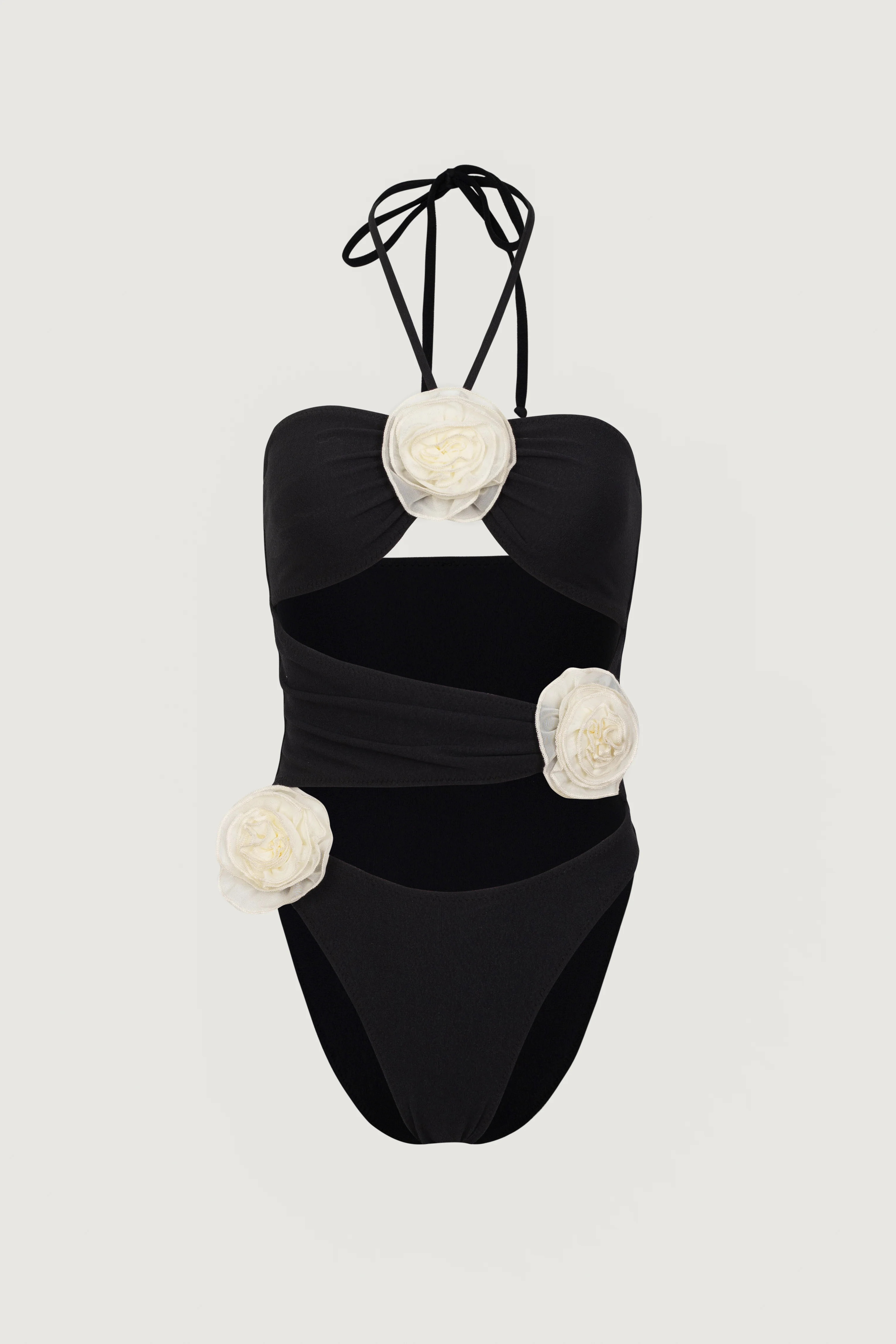 Rose Cut Out One Piece (Faux Suede Black/Cream) | SAME