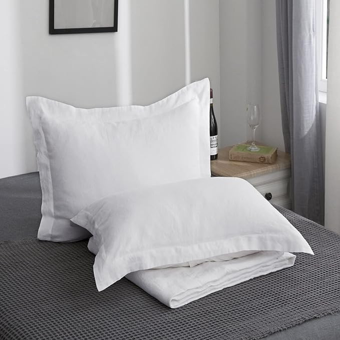 Simple&Opulence 100% Linen Pillow Case Queen Size Set of 2, White Pillow Covers with Overlap Clos... | Amazon (US)