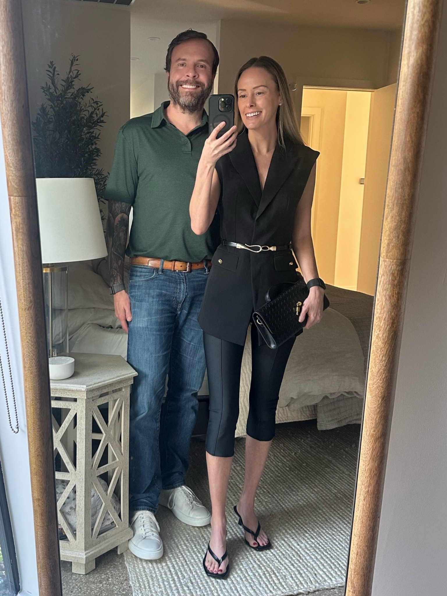 Date night outfits! My capris are on sale for Memorial Day, they’re very comfortable. My sleeveless blazer is sold out, but I linked a few other super cute ones. Joe has several of these polos, he loves them! Capri Size: xs Joe’s Shirt Size: large Joe’s Shirt Color: olive

Summer outfits 2026, summer fashion, kitten heels, handbag, purse, clutch, black outfits, men’s fashion

#LTKootd #LTKMens #LTKSaleAlert