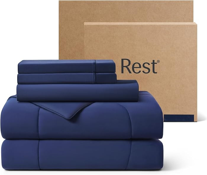 Rest\u00ae Evercool\u00ae+ Cooling Comforter Set, King, Midnight Blue, 4pcs with Cooling Blanket,... | Amazon (US)