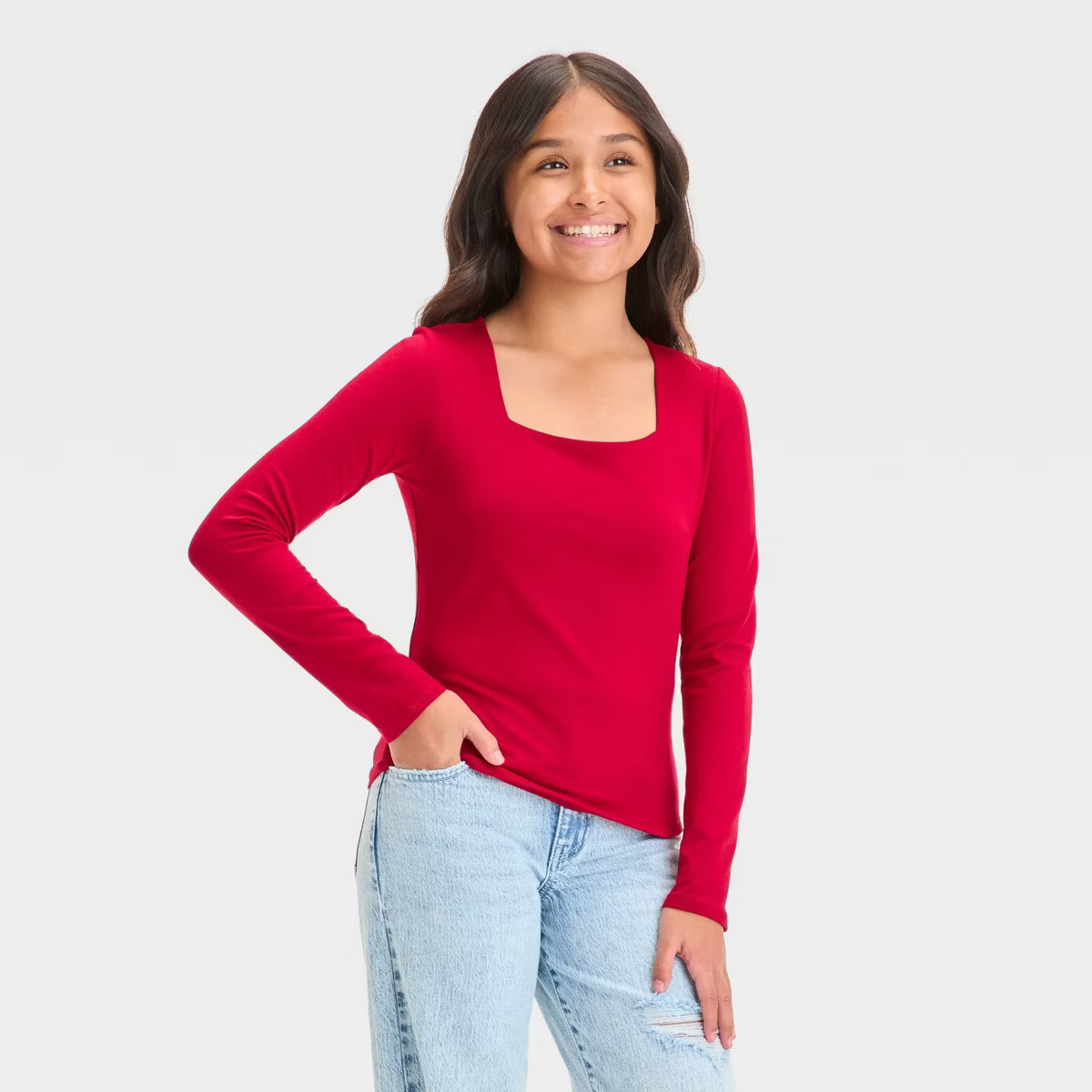 Girls' Long Sleeve Square Neck T-Shirt - art class™ | Target