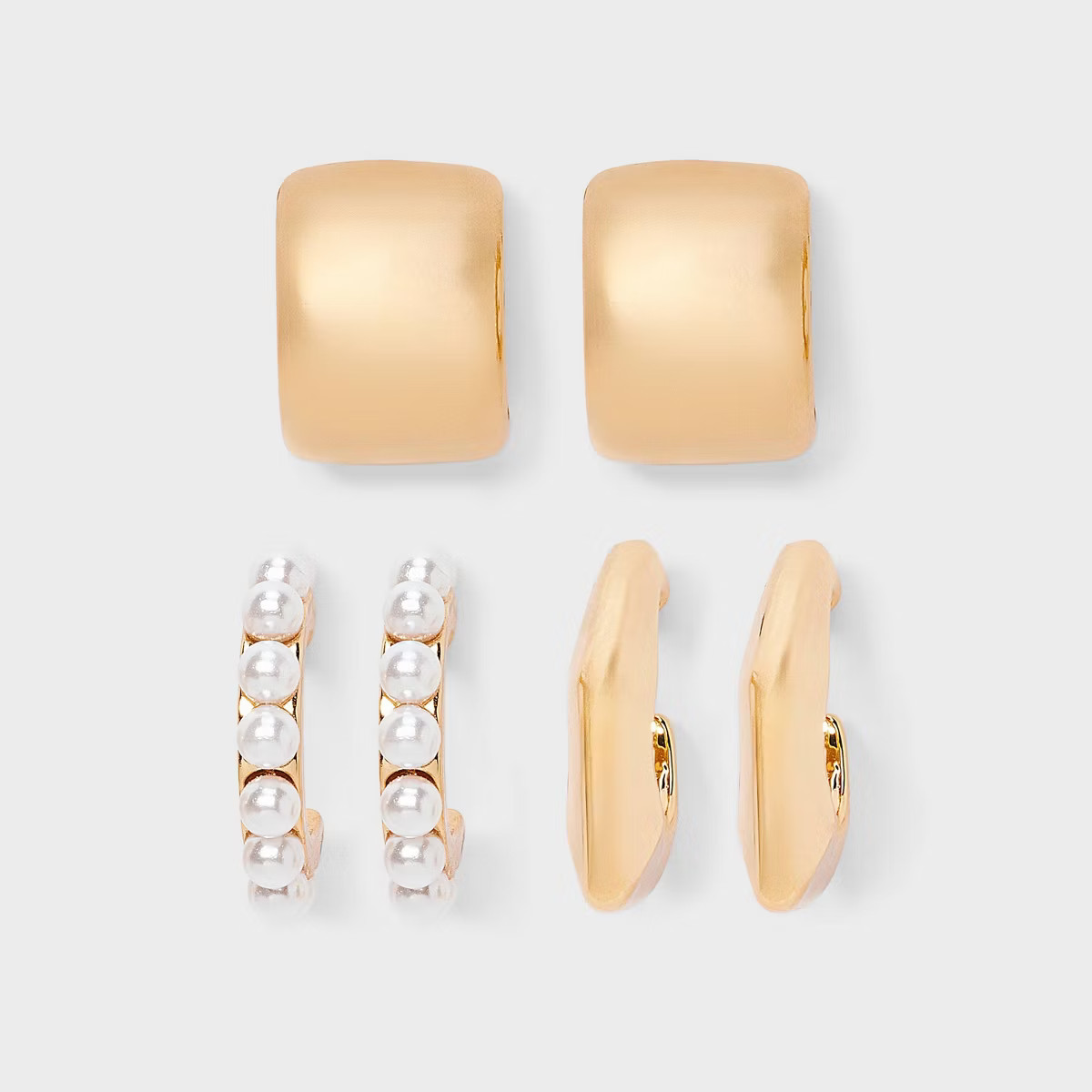 Hoop Earring Set 3pc - A New Day™ Pearl/Gold: Nickel-Free Metal, Post Closure, 0.7" Length | Target
