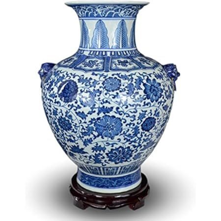 21" Large Classic Blue and White Floral Porcelain Vase, Double Lion Head Ears Ceramic China Ming Sty | Amazon (US)