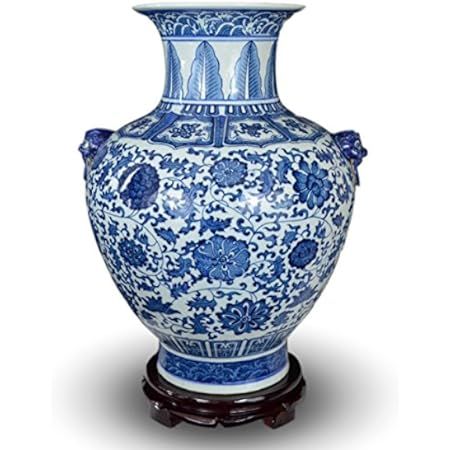 21" Large Classic Blue and White Floral Porcelain Vase, Double Lion Head Ears Ceramic China Ming Sty | Amazon (US)