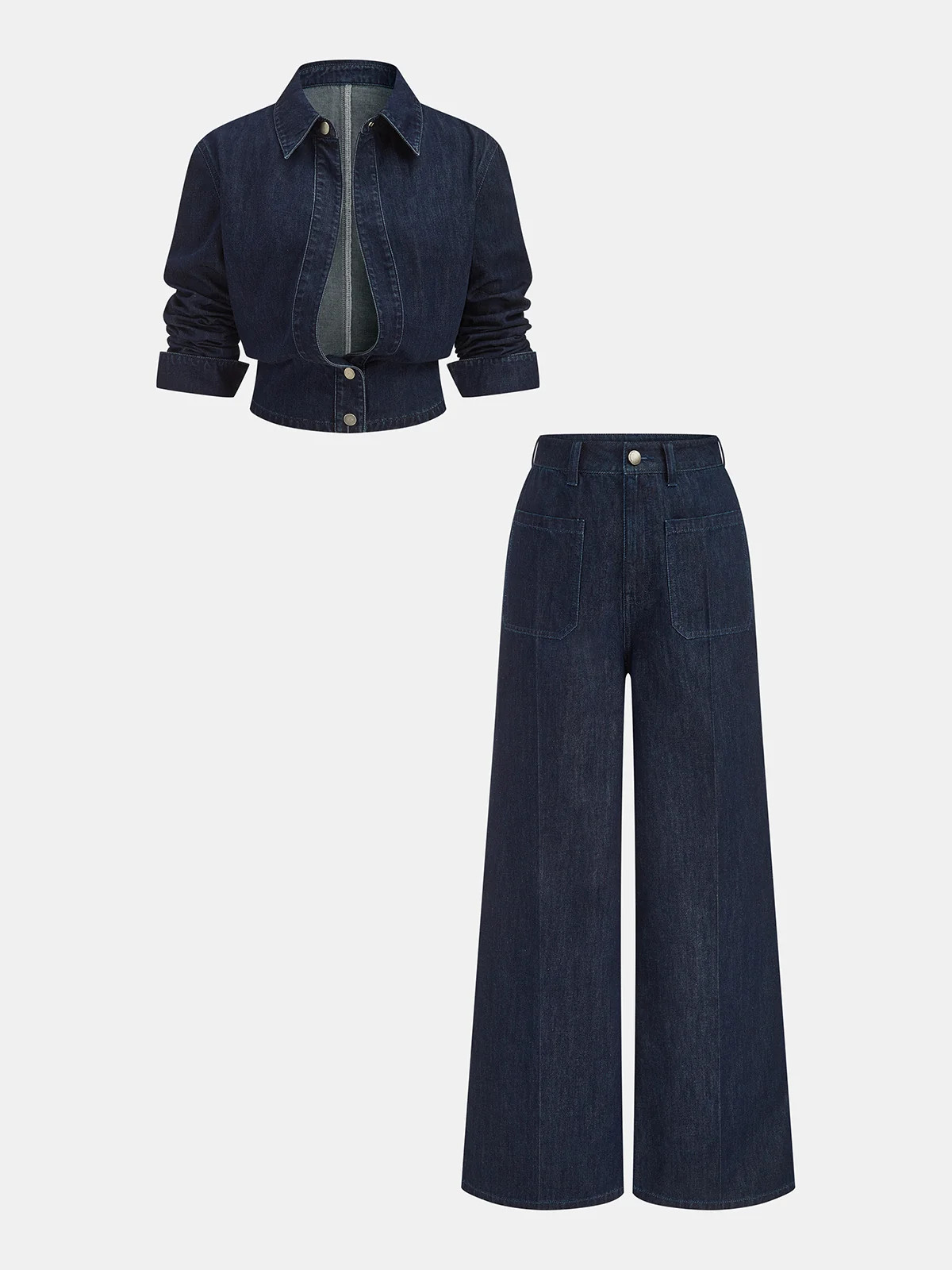Denim Cropped Shirt & Wide Leg Jeans Set | Commense