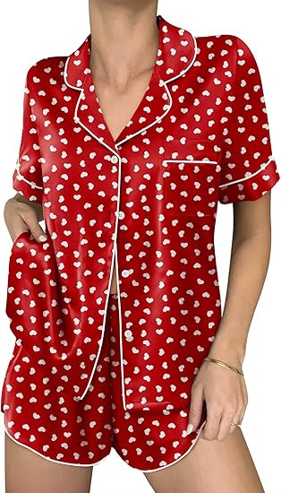 Ekouaer Womens Silk Satin Pajama Sets 2 Piece Button Down Silk Pjs Shorts Sets Cute Print Short S... | Amazon (US)