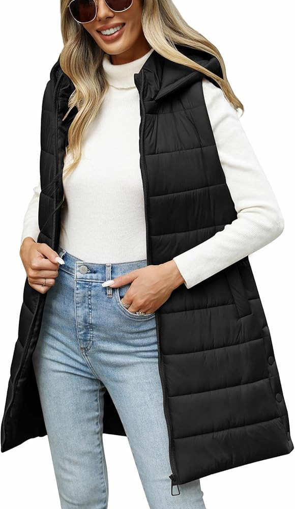 HEEKPEK Puffer Vest Women Long Hooded Sleeveless Zip Up Quilted Vests Outerwear Lightweight Puffy... | Amazon (US)