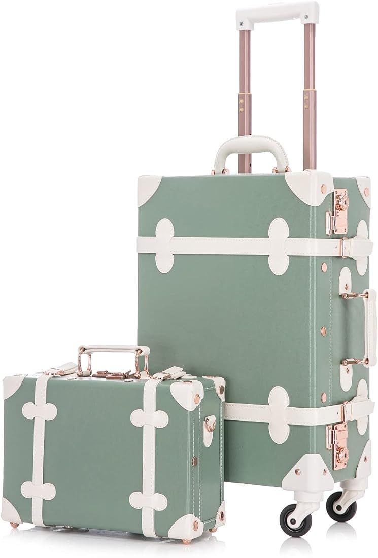 Unitravel Vintage Trunk Luggage Set TSA Lock Carry on Suitcase with Handbag for Women (20inch+12inch | Amazon (US)