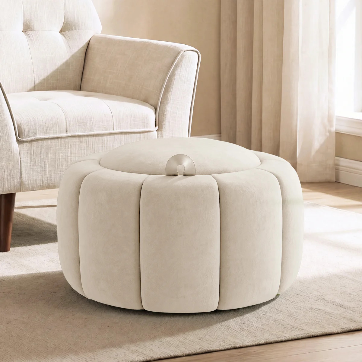 27.2'' Upholstered Round Storage Ottoman | Wayfair North America