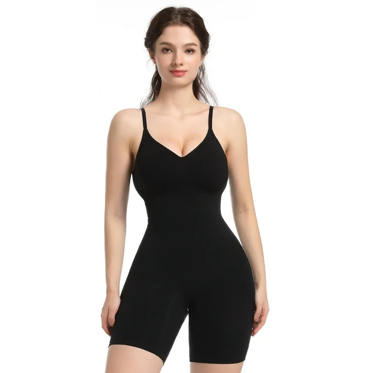 SHAPERX Bodysuits for Women Tummy Control Body Shaper Slimming Mid Thigh Shapewear with Removable... | Walmart (US)