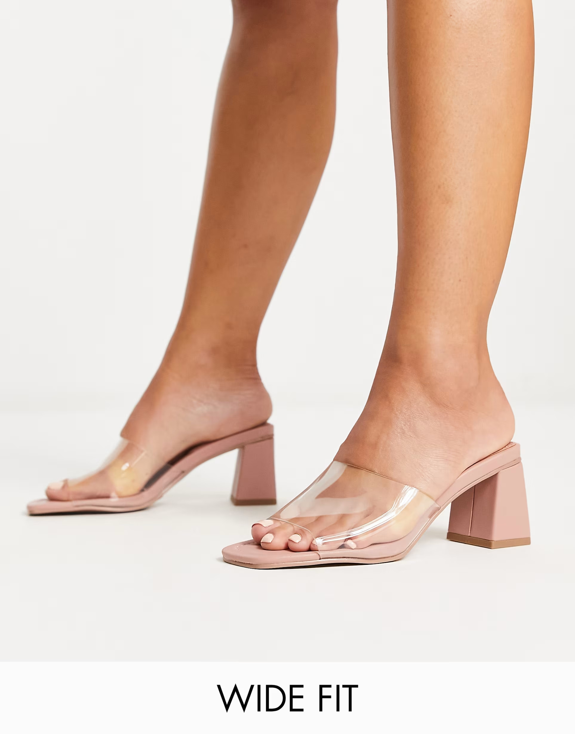 ASOS DESIGN Wide Fit Hero block heeled mules in clear | ASOS (Global)