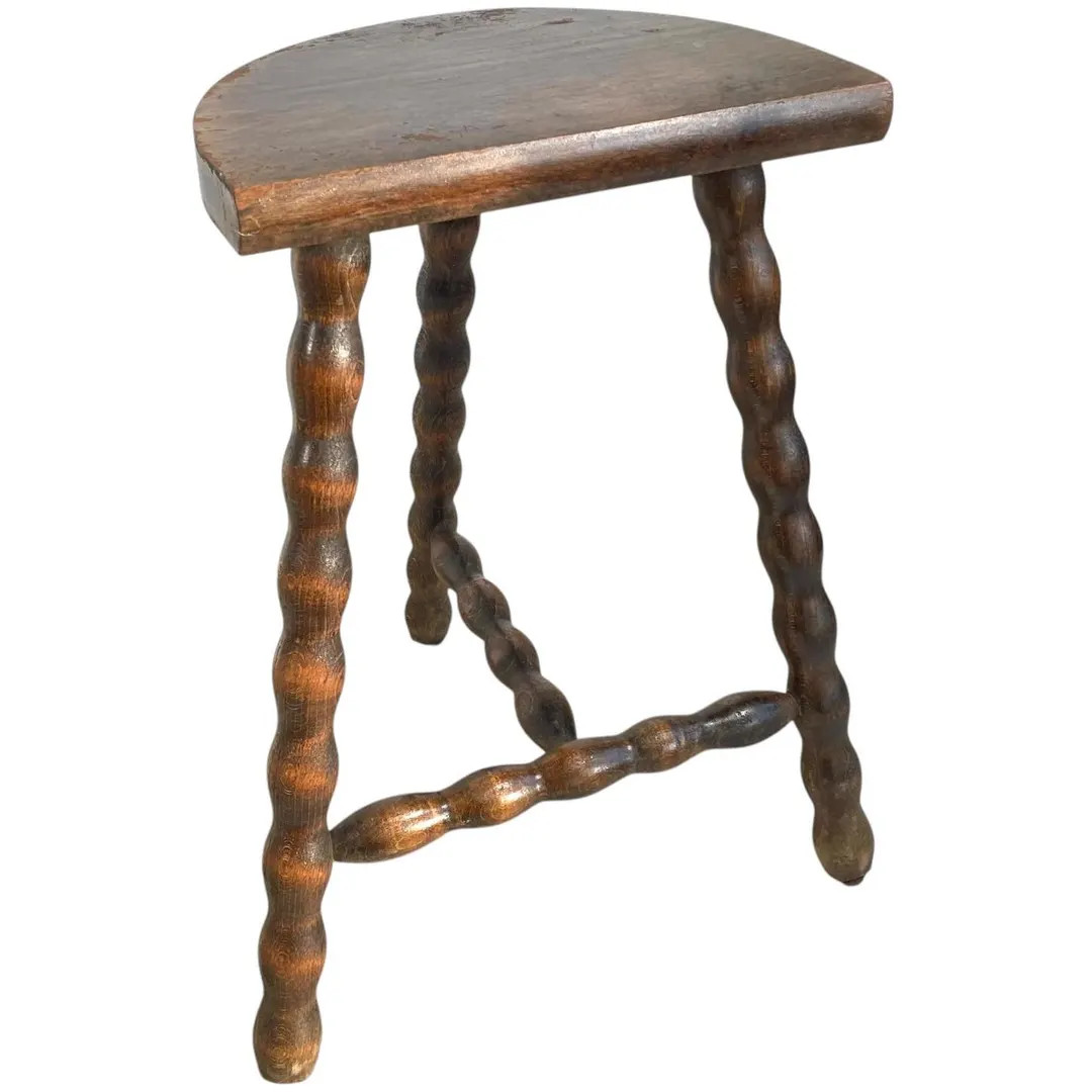 Vintage French Tripod Stool Chair Seat Wooden Milking Kitchen D Shaped Seat Braced Bobbin Leg Res... | Etsy (US)