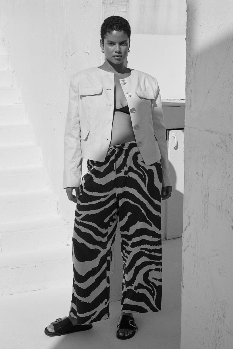 Wide-cut Pull-on Pants - High waist - Long - Black/zebra print - Ladies | H&M US | H&M (US + CA)