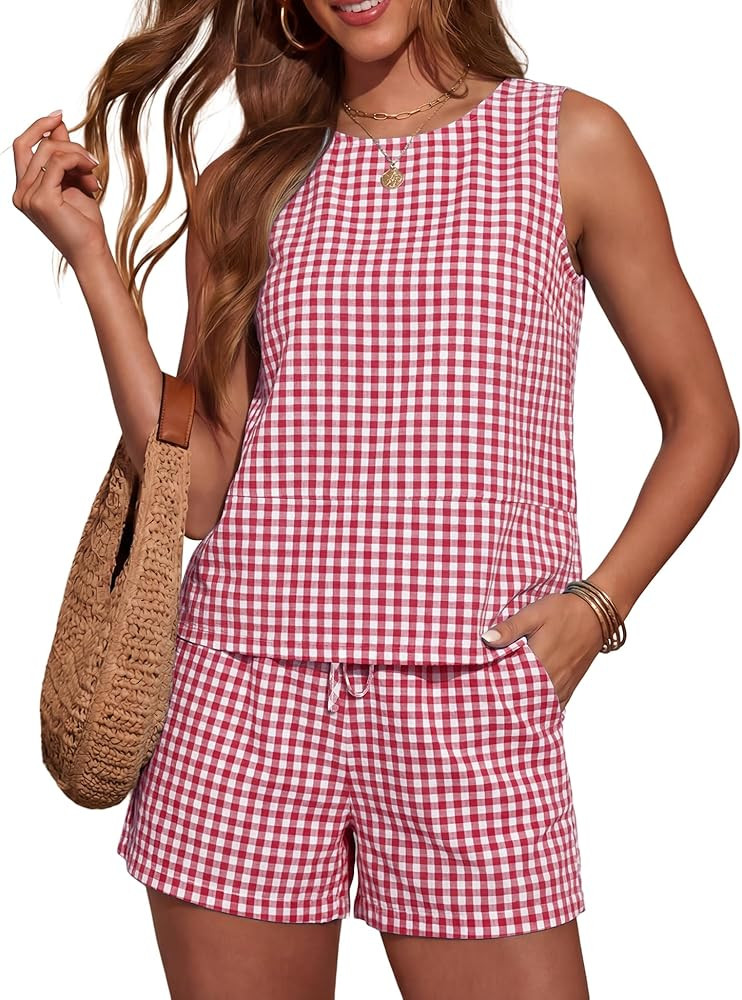 LOMON Women's Trendy 2 Piece Outfits Shorts Sets Summer Crew Neck Sleeveless Tank Top and Bottom ... | Amazon (US)