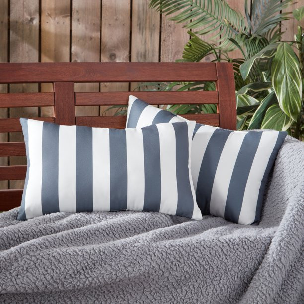 Canopy Stripe Gray 19 x 12 in. Outdoor Rectangle Throw Pillow (Set of 2) by Greendale Home Fashio... | Walmart (US)