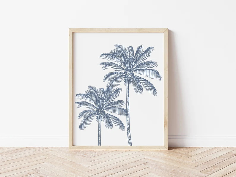 Palm Trees Printable, Beachprintable, Blue Artwork, Botanical Print, Coastal Print, Coastal Wall ... | Etsy (US)