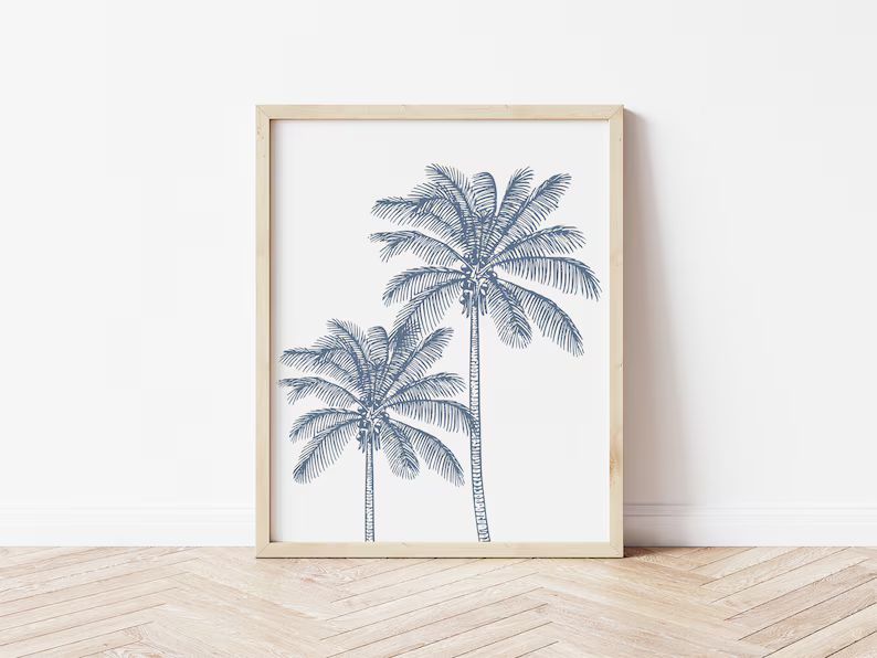 Palm Trees Printable, Beachprintable, Blue Artwork, Botanical Print, Coastal Print, Coastal Wall ... | Etsy (US)