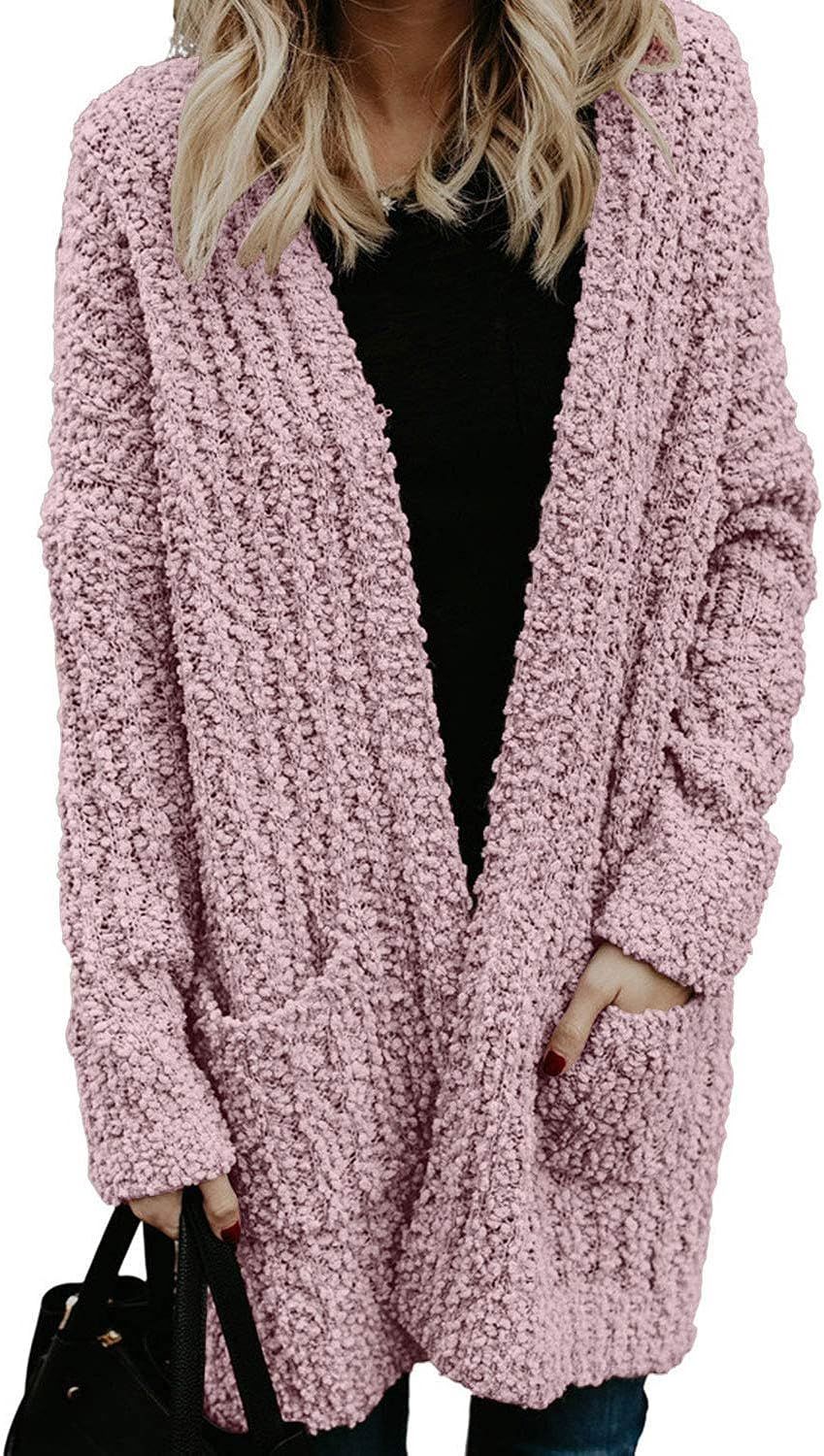 Arjungo Women's Soft Open Front Sweater Cardigans Popcorn Chunky Knitted Long Outwear with Pocket... | Amazon (US)