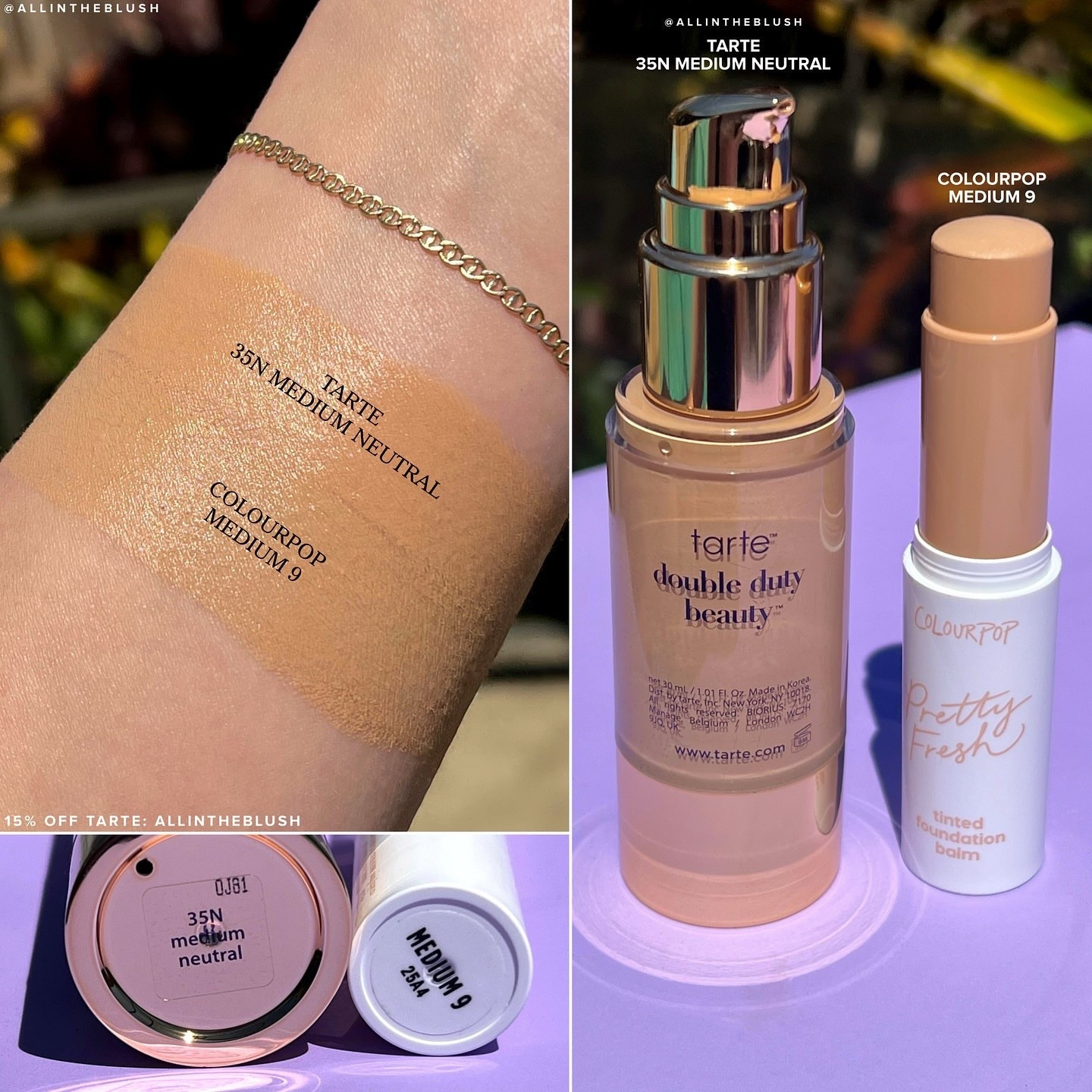 Swatch comparisons between Tarte 35N Medium Neutral & ColourPop Medium 9 Foundations💫 Save 15% off Tarte with code ALLINTHEBLUSH💗

#LTKgrwm #LTKootd #LTKBeauty