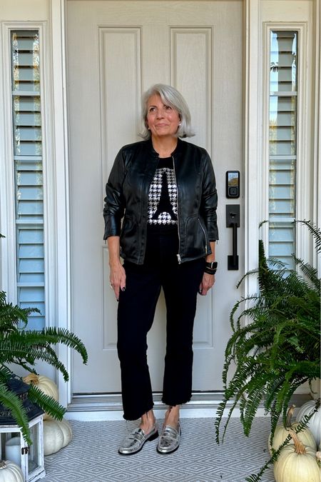 Love this cute silver Paris tee in a silver houndstooth check and my vegan Bomber jacket  is under $50!!🖤🩶

#LTKsalealert #LTKstyletip #LTKshoecrush