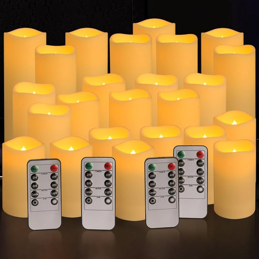 Set of 24 Waterproof Outdoor Flameless Candles, LED Candles with 4 Remote and Timer,(H 4" 5" 6" x... | Amazon (US)