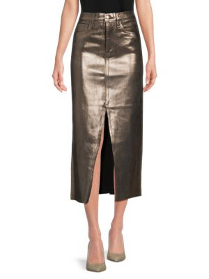 The Eva Metallic Denim Midi-Skirt | Saks Fifth Avenue OFF 5TH