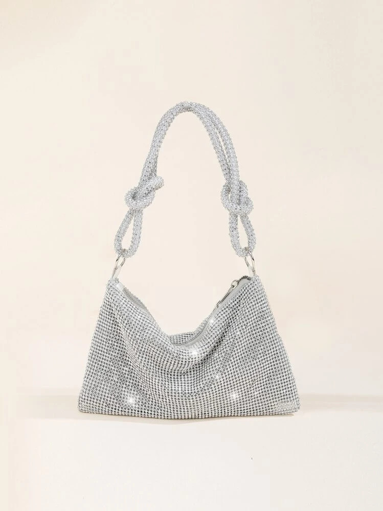 Lightweight, Business Casual Rhinestone Decor Bucket Bag Mini Drawstring Design, Clear Bag Faux Pearl Bag Evening Bag, Dinner Bag Glamorous, Elegant, Exquisite, Quiet Luxury Rhinestone For Party Girl, Woman, Bride Perfect For Party, Dinner/Banquet Christmas Party Dress, Perfectly Matching With Bridal Party, Best Choice Elegant Bag For Bridal Shower ,Wedding | SHEIN