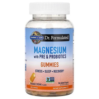 Garden of Life, Magnesium with Pre & Probiotics Gummies, Orange Creme, 60 Gummies | iHerb