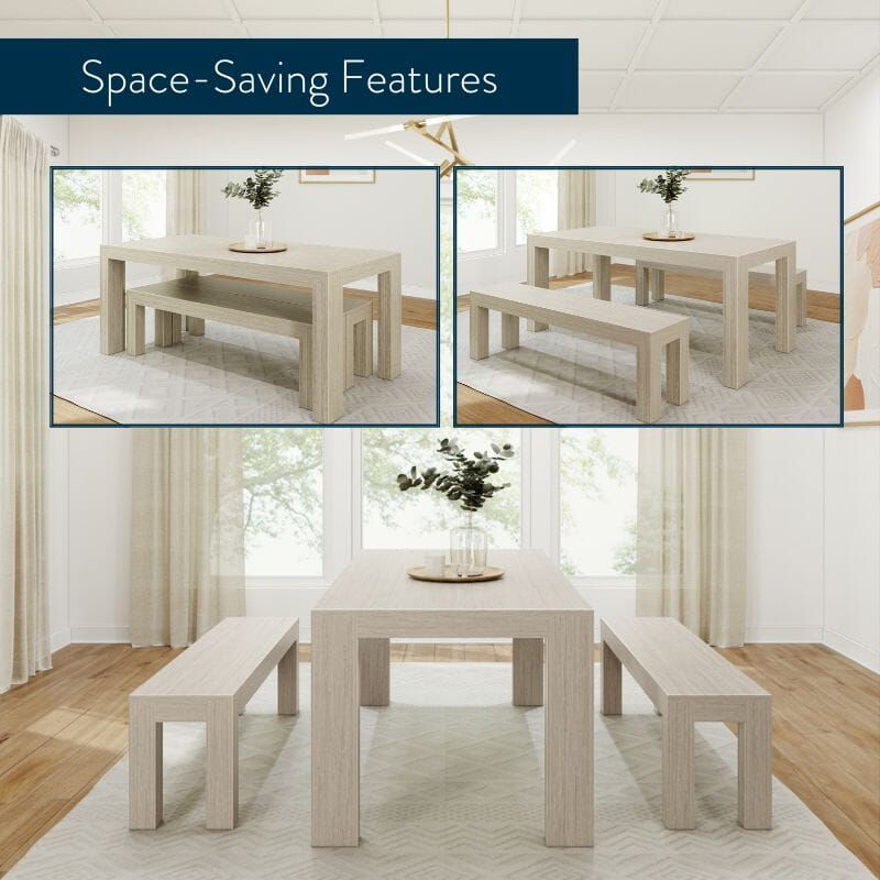 Modern Solid Wood Dining Table Set with 2 Benches | Plank+Beam