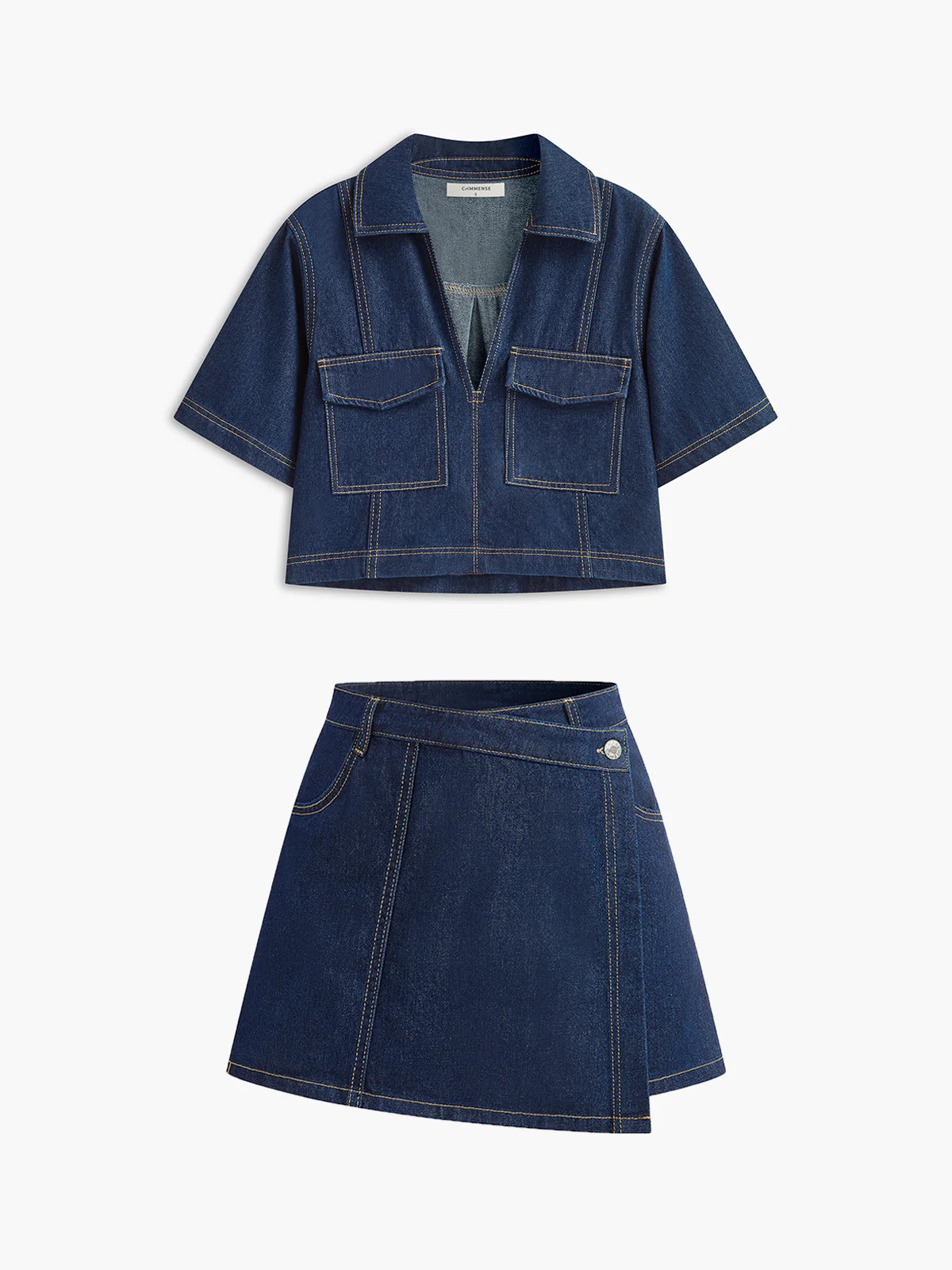 Denim Pocket Detail Short Set | Commense